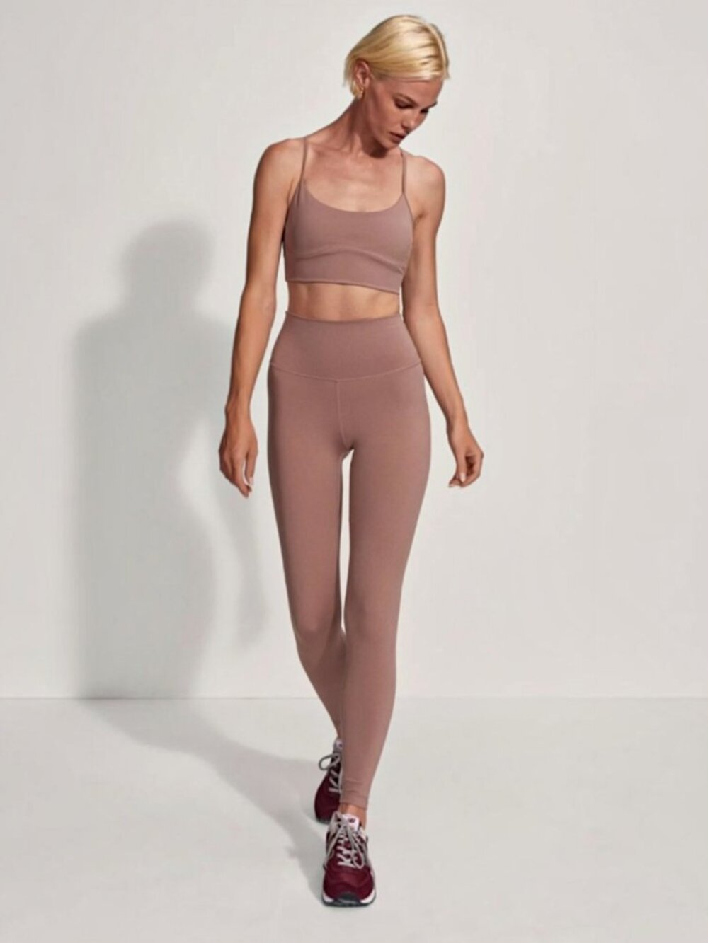 Anthropologie Varley freesoft neutral minimalist set bra & high rise leggings S